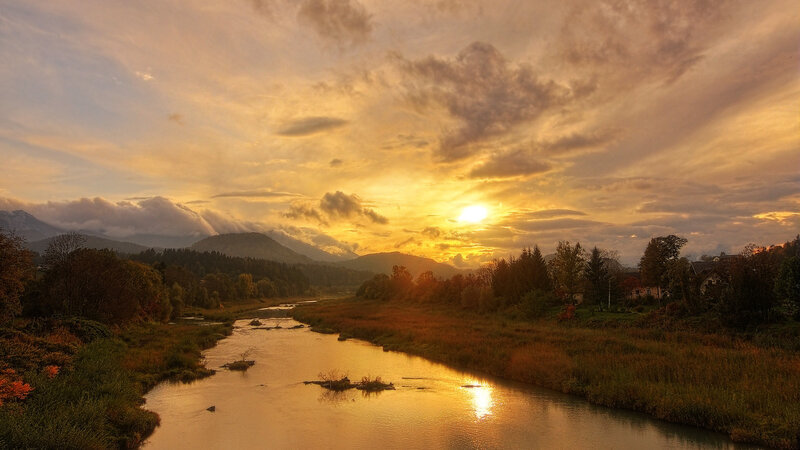 River at Sunset — Gold, Serene