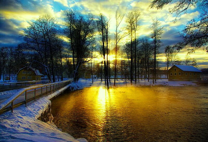 River at Sunset — Gold