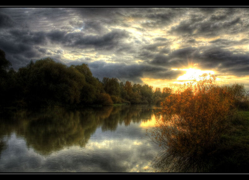 River at Sunset — Gray, Dramatic