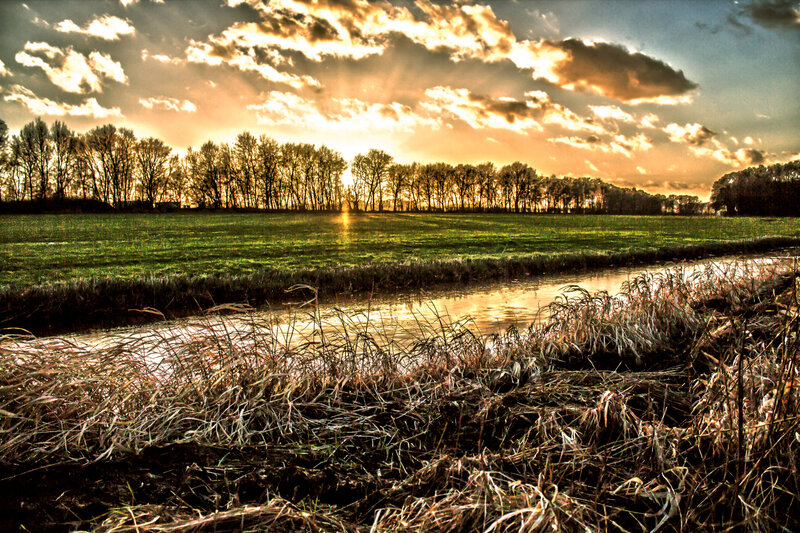River at Sunset — Green, Dramatic, Photograph