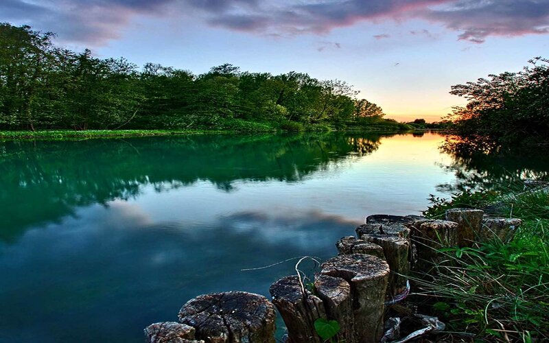 River at Sunset — Green, Serene, Photograph