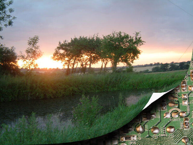 River at Sunset — Green, Serene, Photograph, Trees, Circuit Board