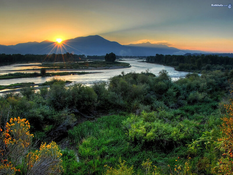 River at Sunset — Green, Serene