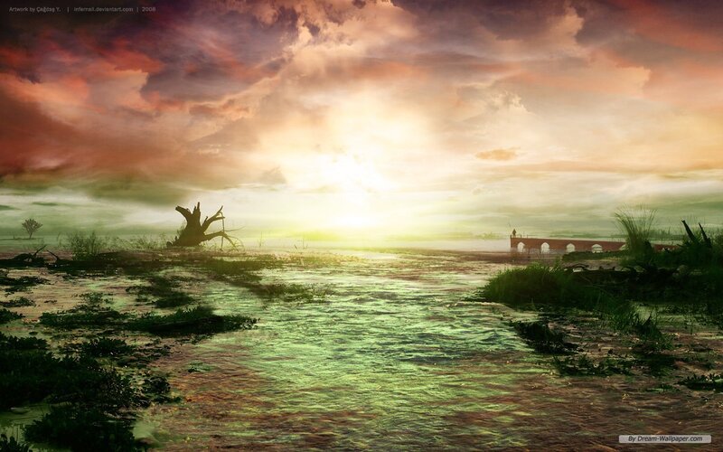 River at Sunset — Green