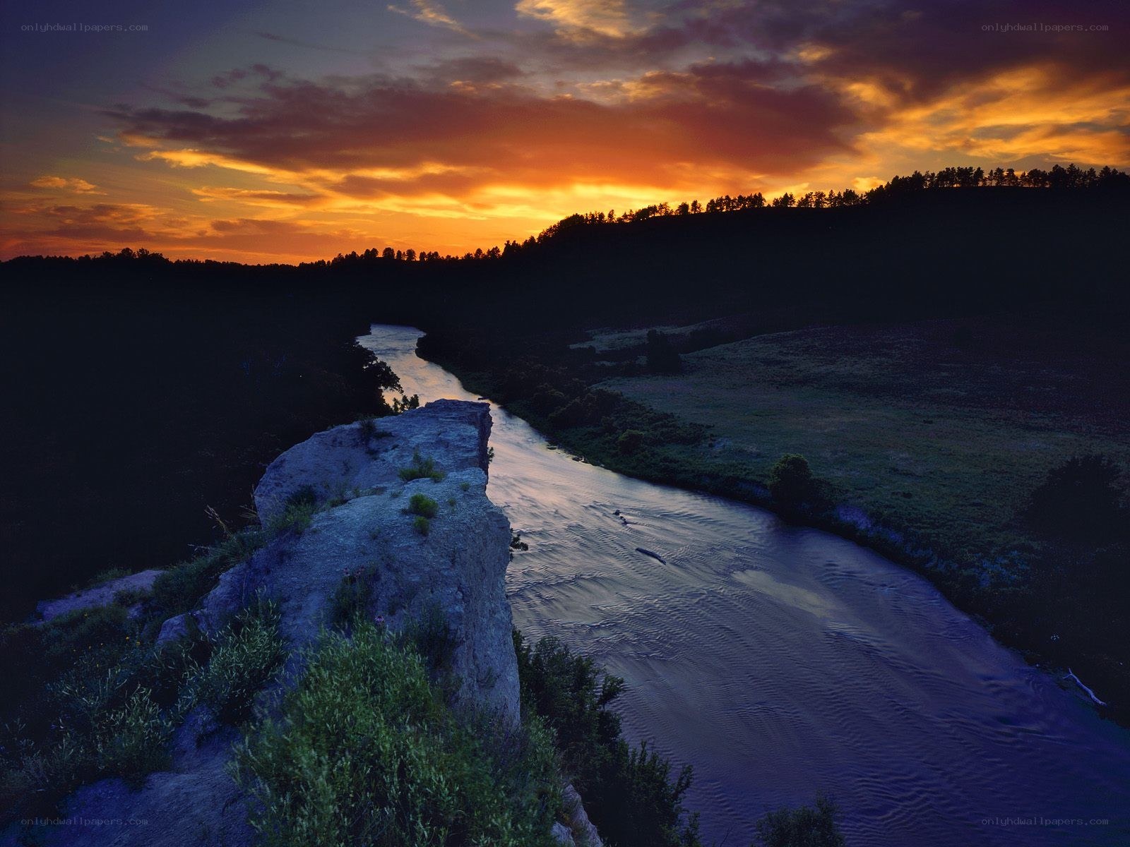 River at sunset in a canyon