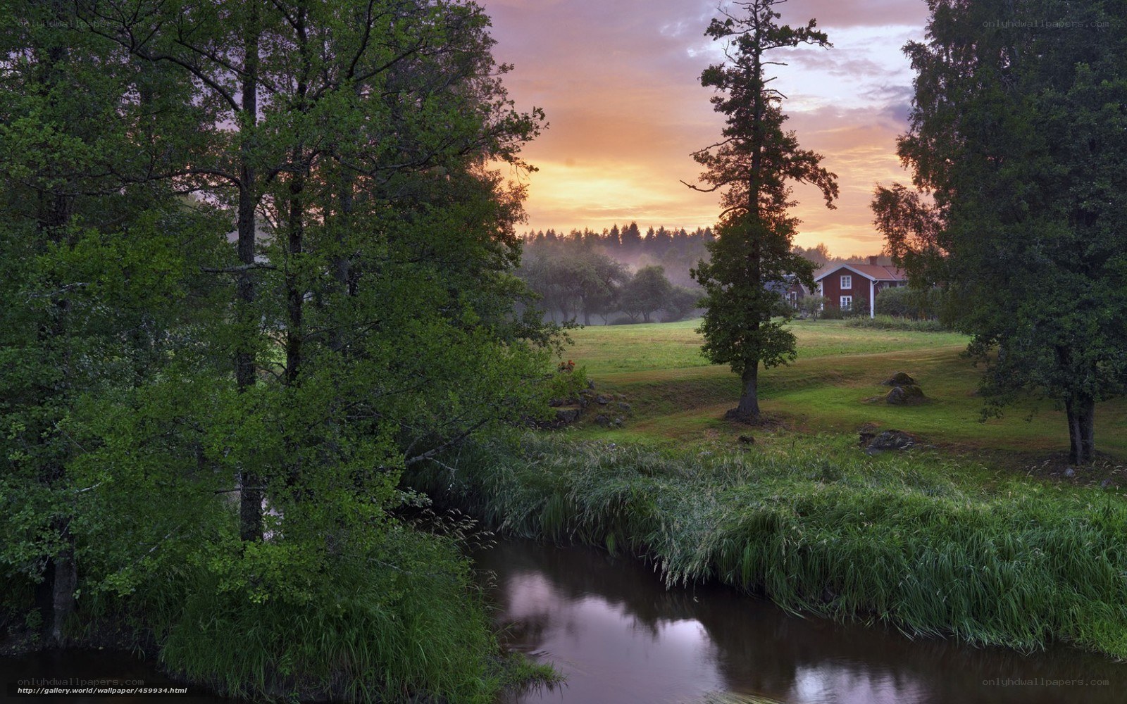 River at sunset in a rural landscape