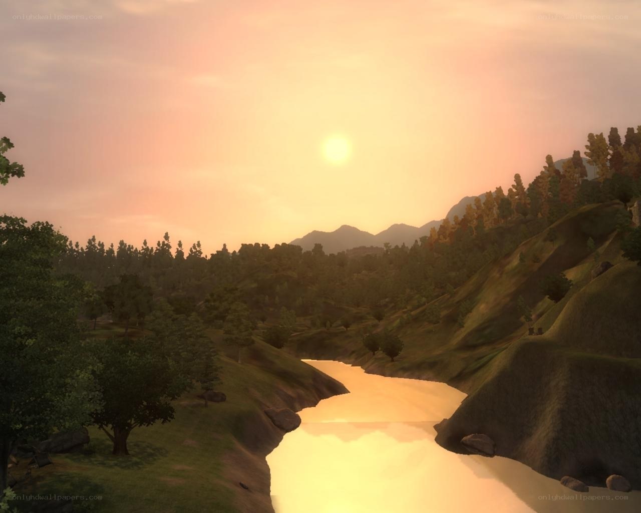 river at sunset in a valley