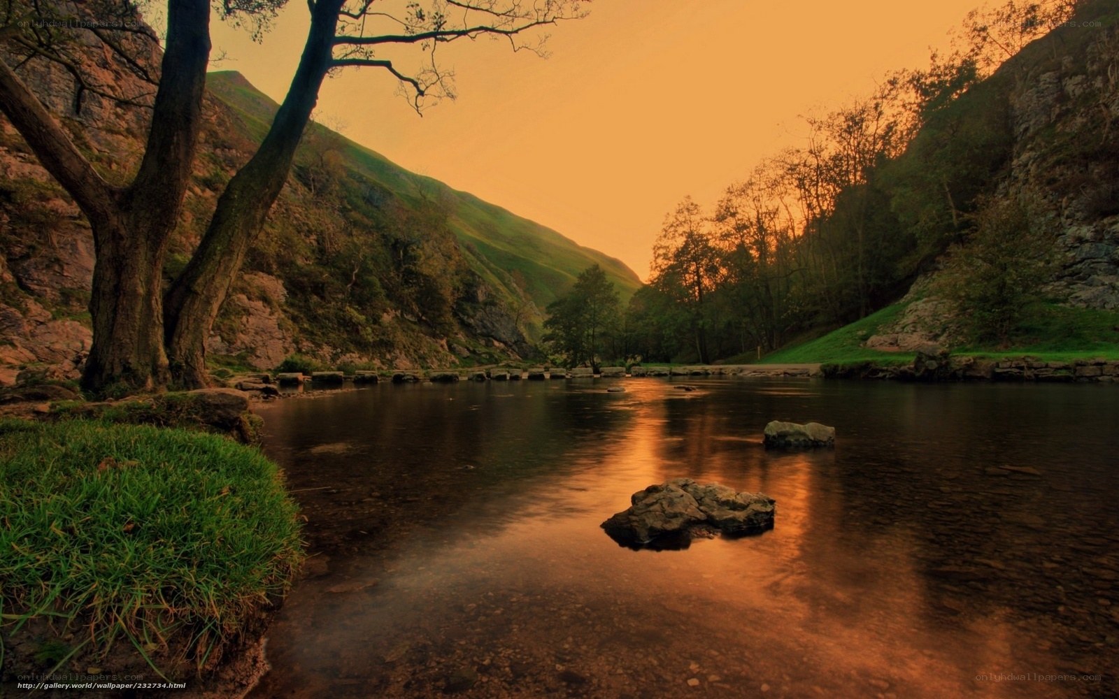River at sunset in a valley
