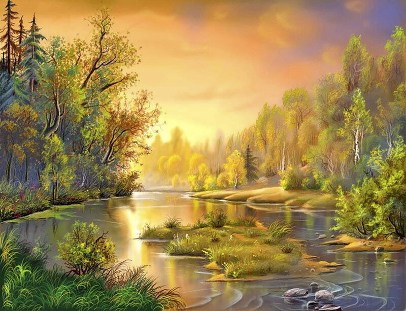 River at sunset in autumn
