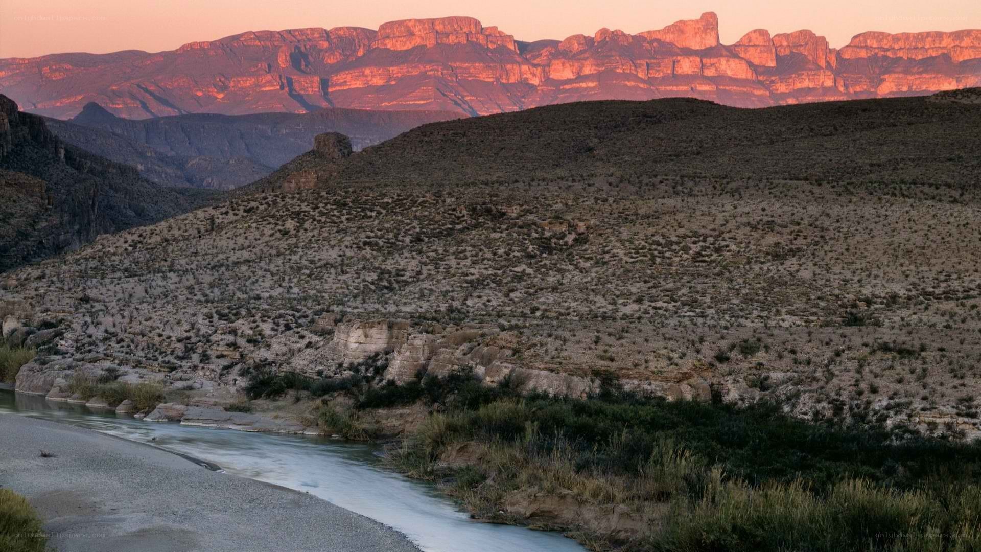 river at sunset in canyon