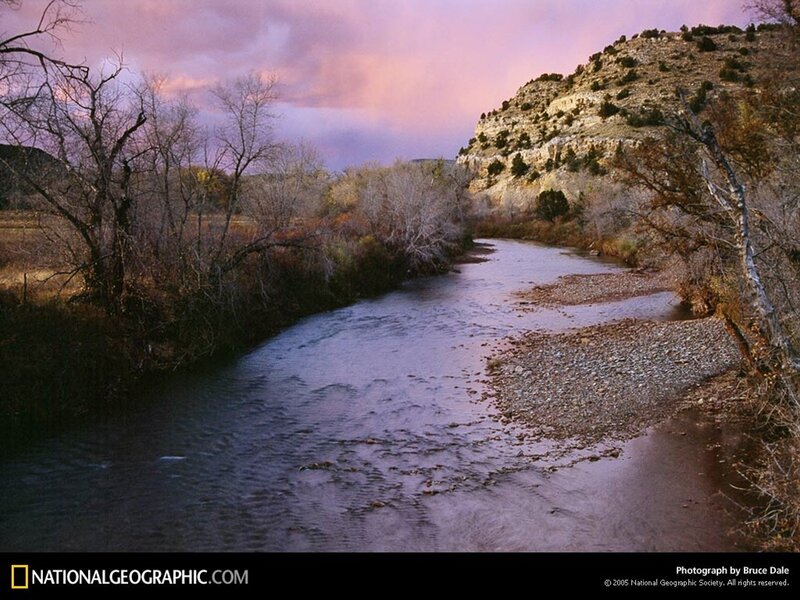 river at sunset in canyon