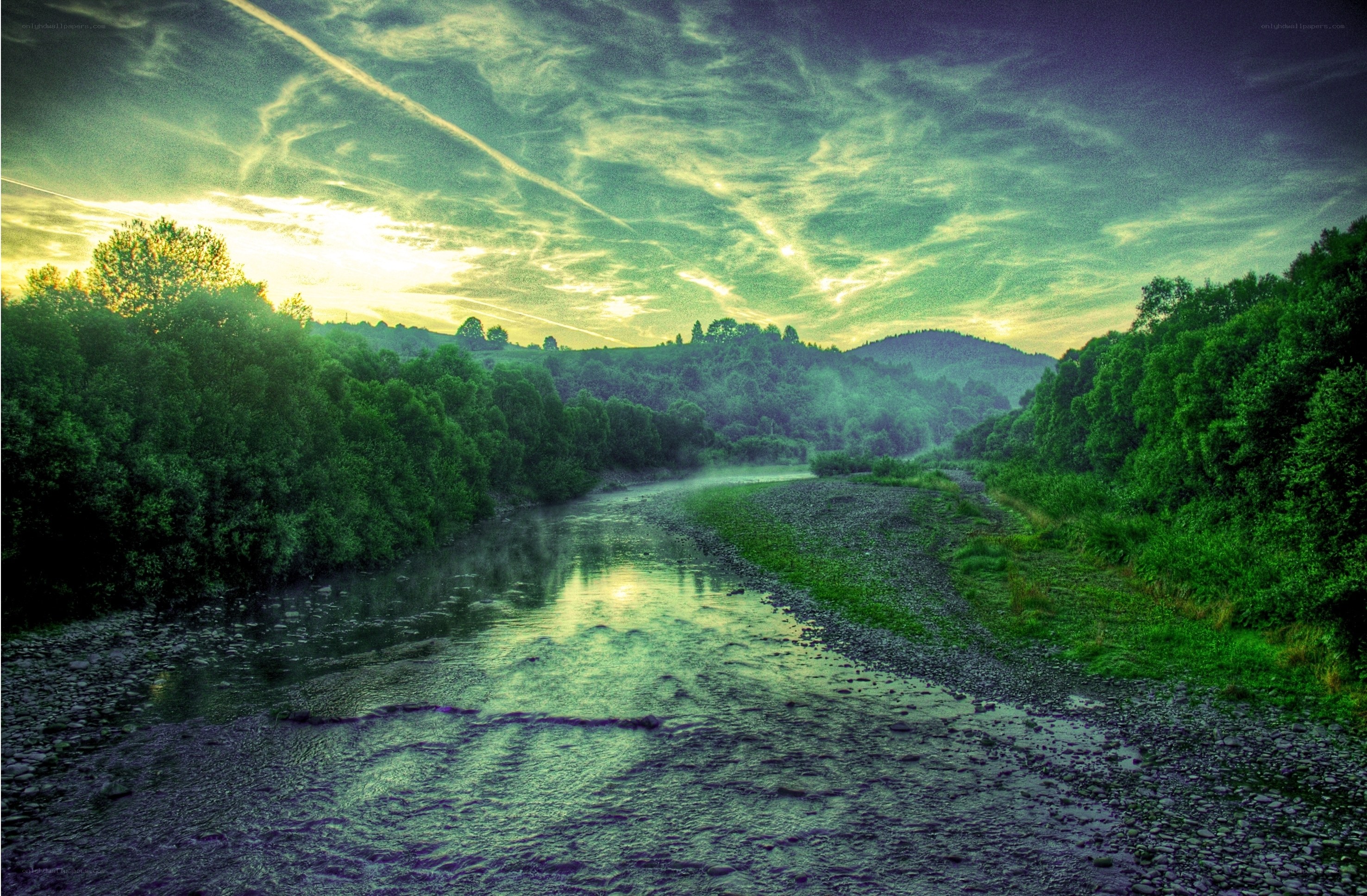 River at sunset in forest