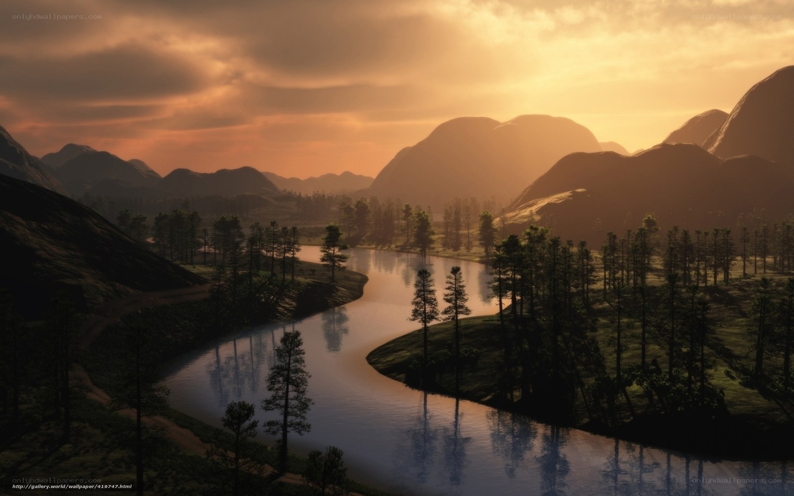 River at sunset in mountain valley