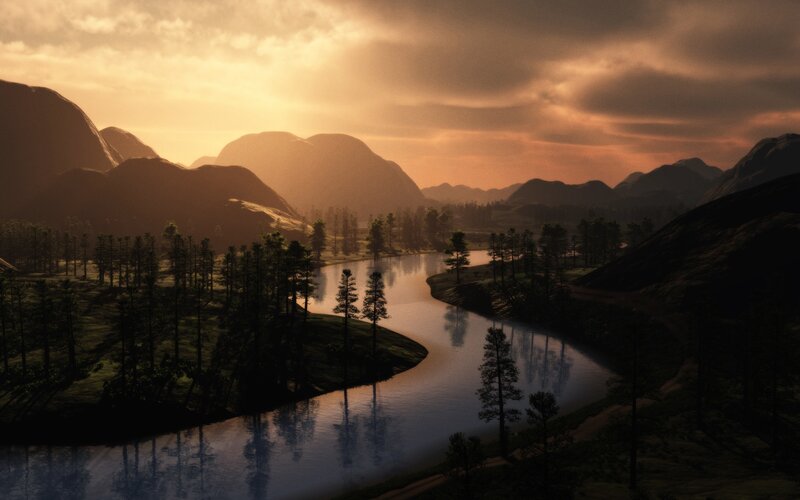 River at sunset in mountain valley