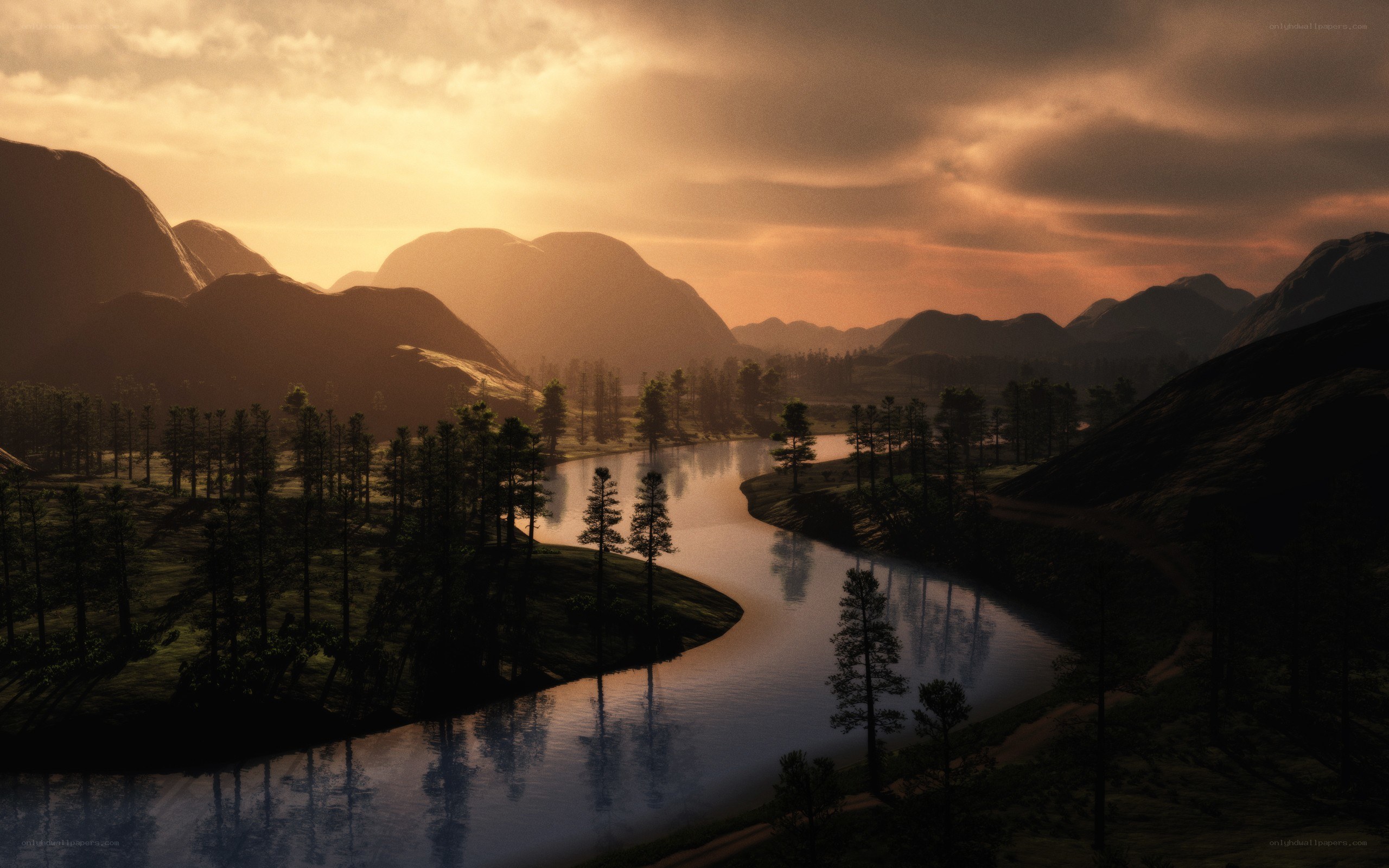 River at sunset in mountain valley