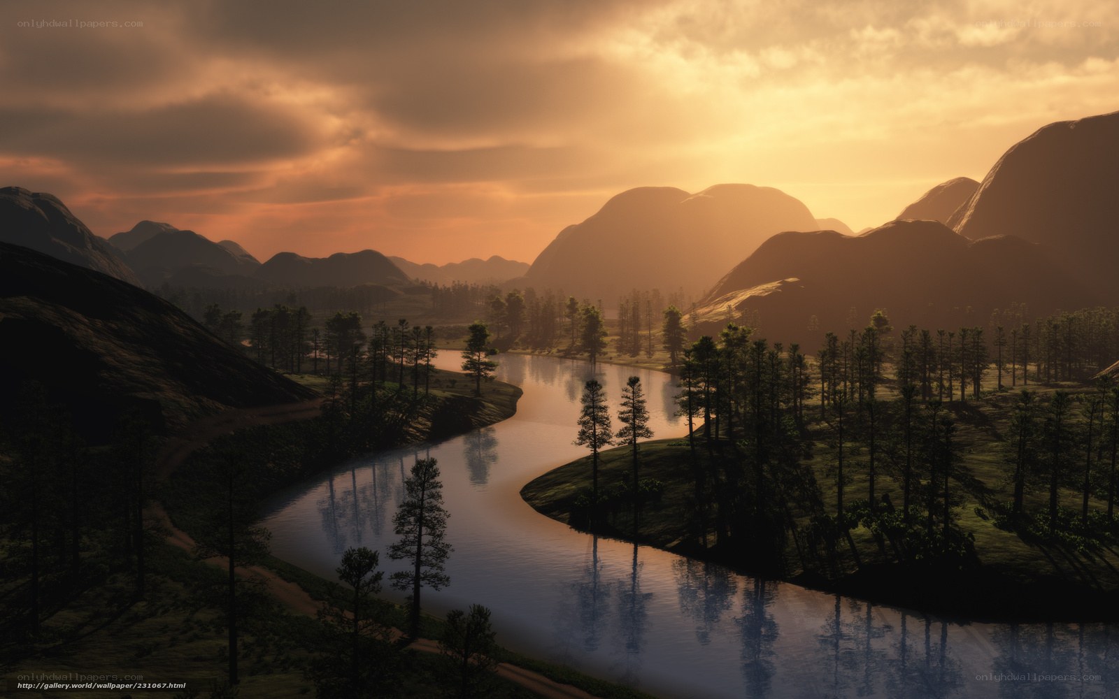 River at sunset in mountain valley