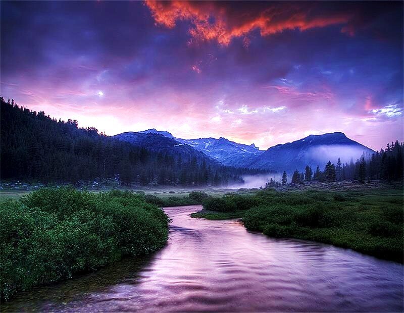 River at sunset in the mountains