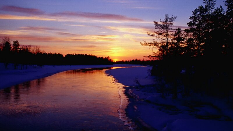 River at sunset in winter