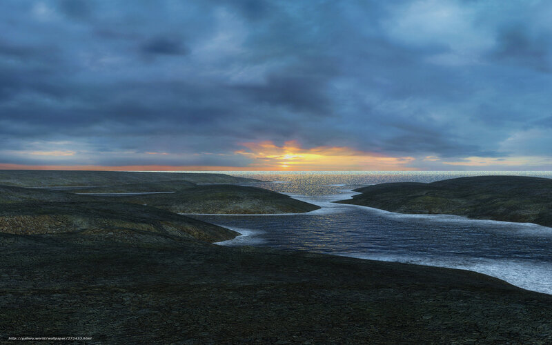 River at sunset on alien planet