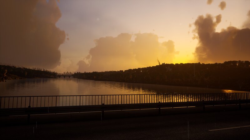 River at Sunset — Orange, Dramatic, 3d Render
