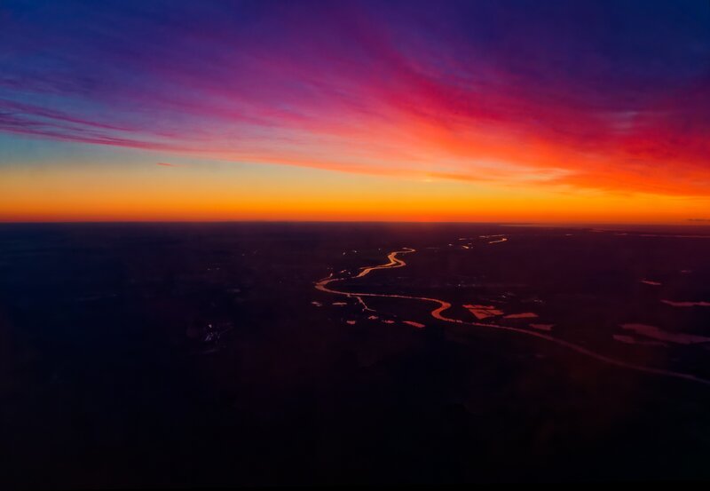 River at Sunset — Orange, Dramatic, Photograph, Sky, Land
