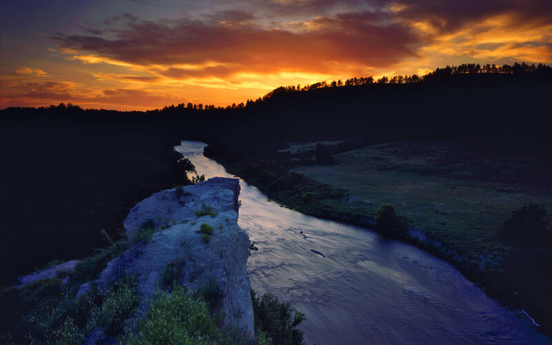 River at Sunset — Orange, Dramatic, Photograph, Sky
