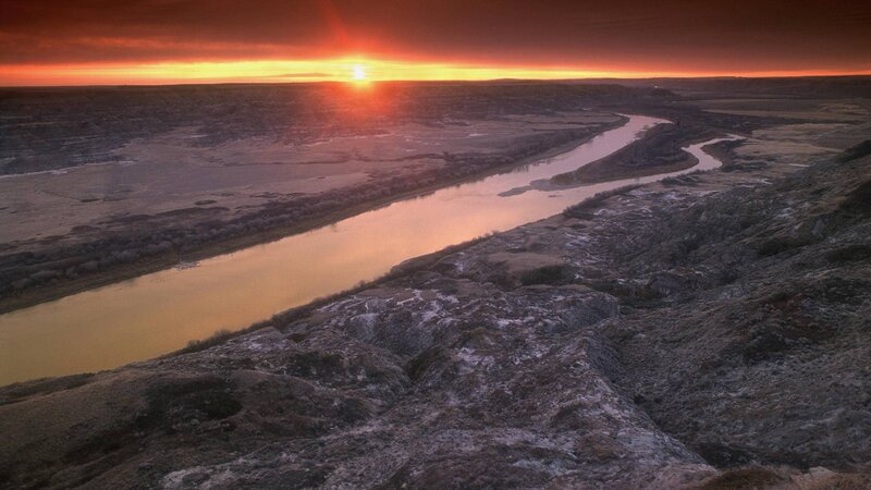 River at Sunset — Orange, Dramatic, Photograph, Sun, Sky
