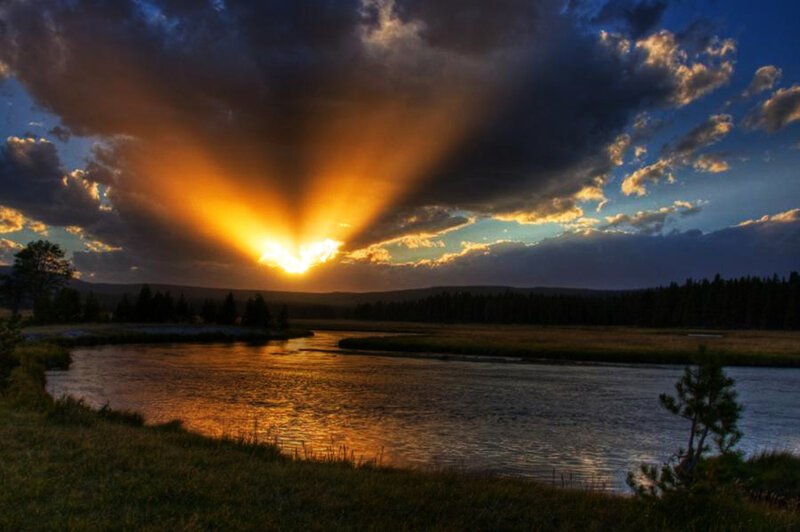 River at Sunset — Orange, Dramatic, Photograph, Sun