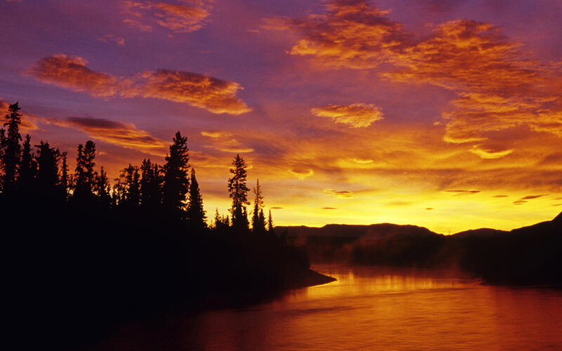 River at Sunset — Orange, Dramatic, Photograph, Trees