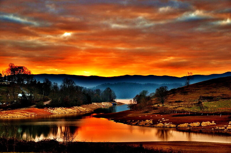 River at Sunset — Orange, Dramatic