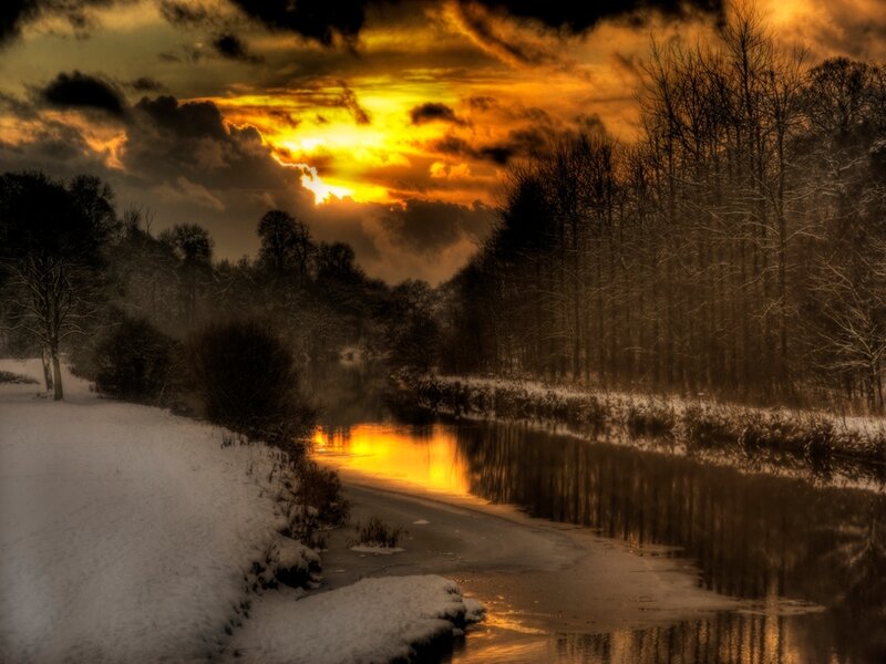 River at Sunset — Orange, Dramatic, Winter