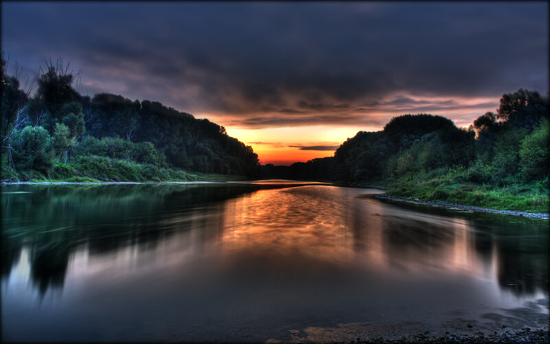 River at Sunset — Orange, Reflection