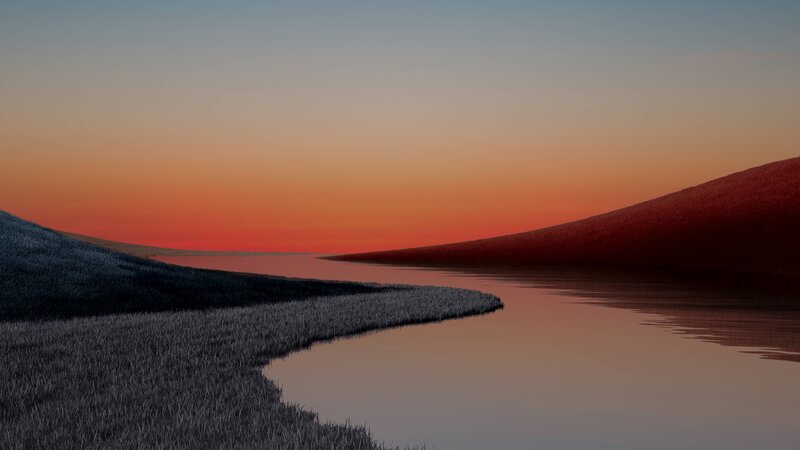 River at Sunset — Orange, Serene, Digital Art, Sky