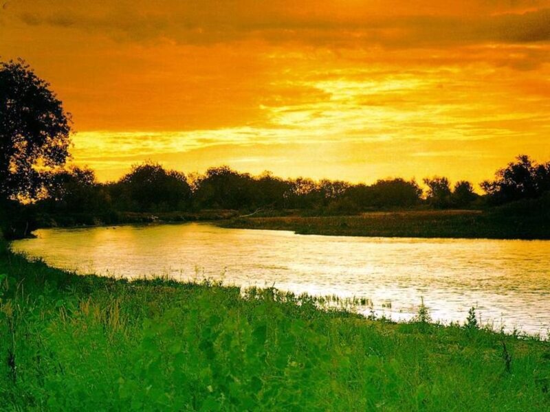 River at Sunset — Orange, Serene, Photograph, Sky