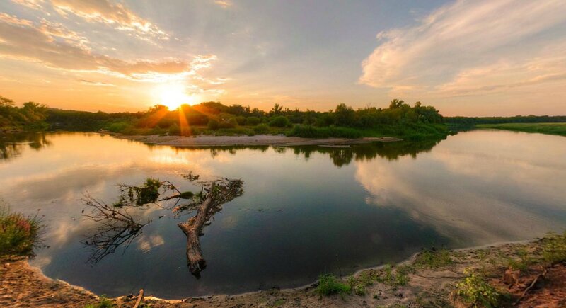 River at Sunset — Orange, Serene, Photograph, Sun, Tree, Sand