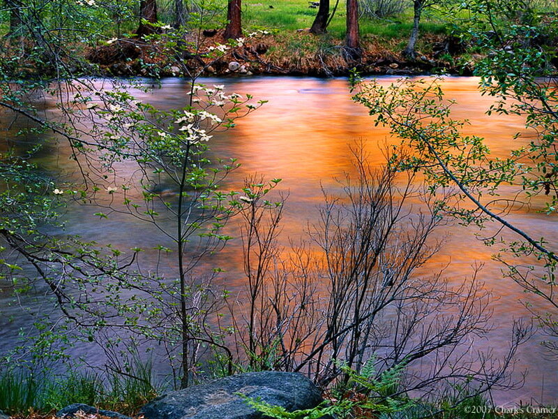 River at Sunset — Orange, Serene, Photograph