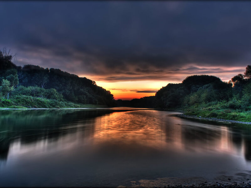 River at Sunset — Photograph, Sky