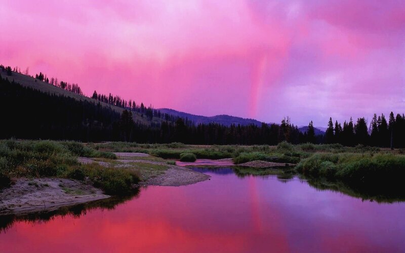 River at Sunset — Pink, Dramatic