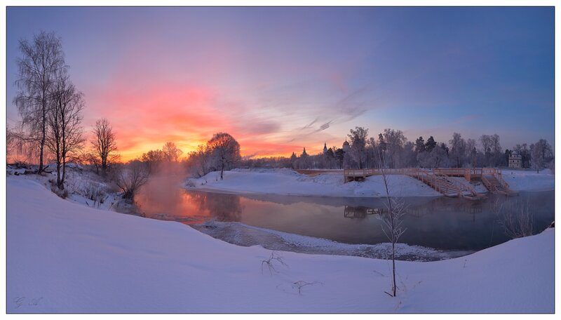 River at Sunset — Pink, Serene, Winter