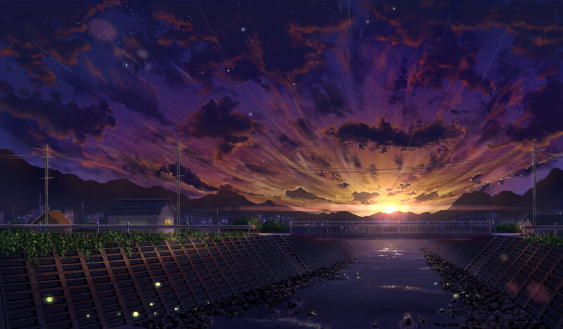 River at Sunset — Purple, Dramatic, Anime