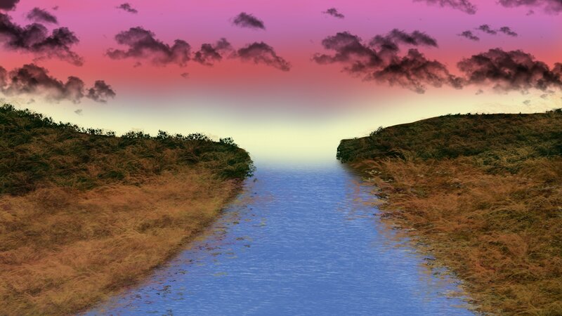 River at Sunset — Purple, Dramatic, Digital Art, Sky