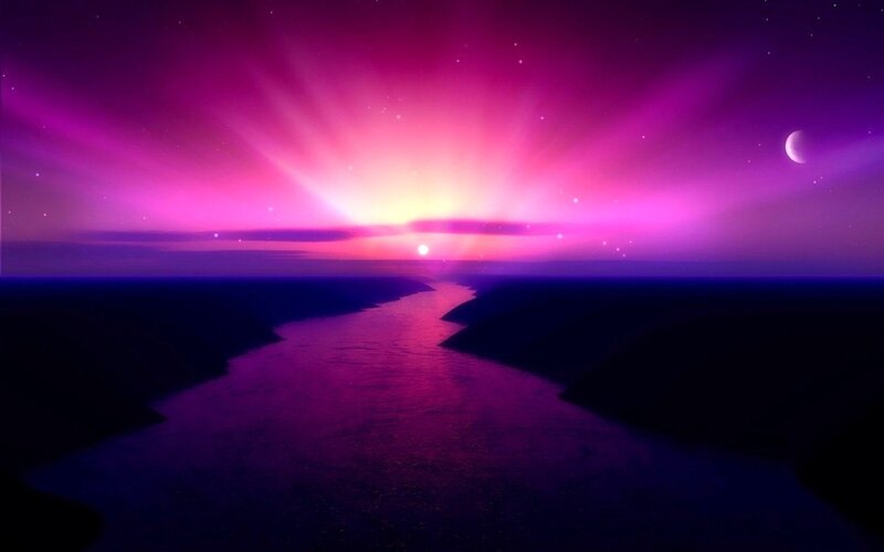 River at Sunset — Purple, Dramatic, Digital Art