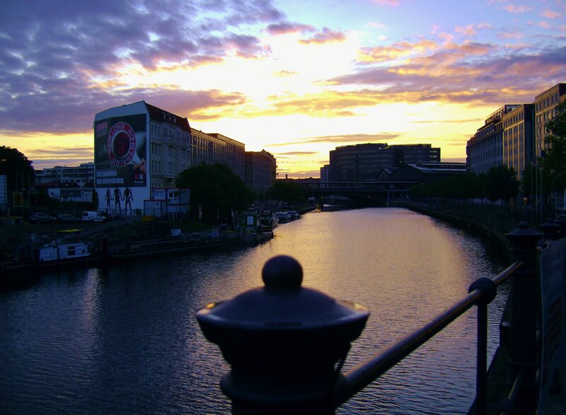 River at Sunset — Purple, Dramatic, Photograph, Buildings