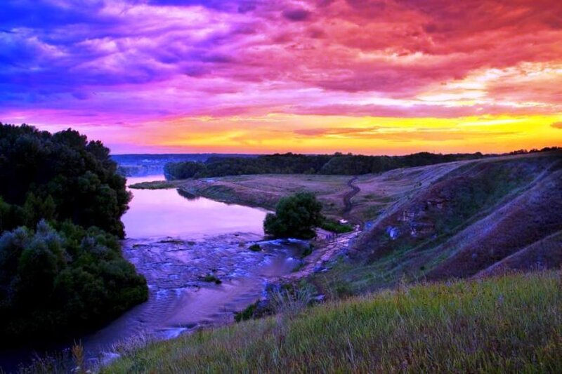 River at Sunset — Purple, Dramatic, Photograph, Sky