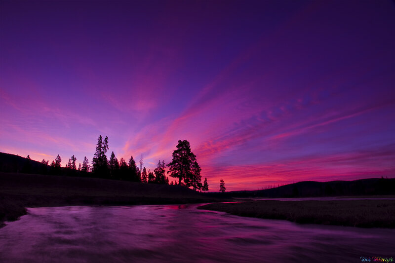 River at Sunset — Purple, Dramatic, Photograph, Trees