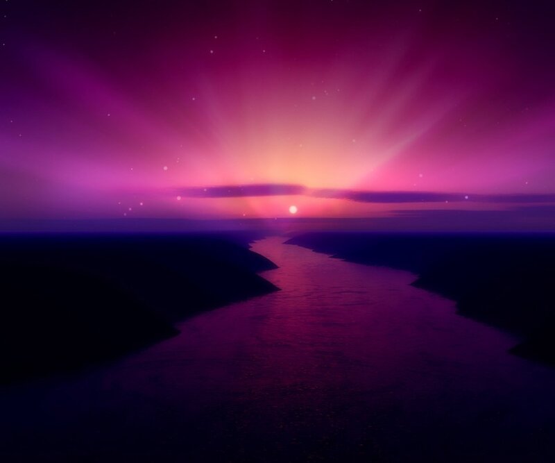 River at Sunset — Purple, Serene, Digital Art, Sky