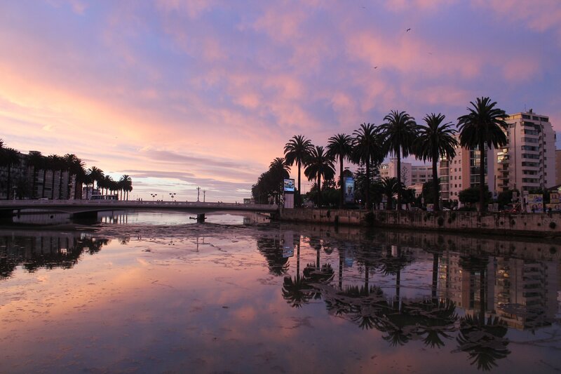 River at Sunset — Purple, Serene, Photograph, Palm Trees