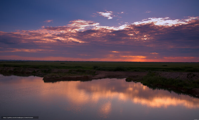 River at Sunset — Purple, Serene, Photograph, Sky, Clouds