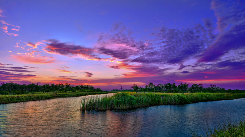 River at Sunset — Purple, Serene, Photograph, Sky