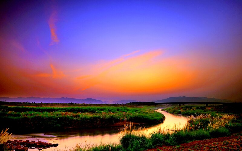 River at Sunset — Purple, Serene, Photograph